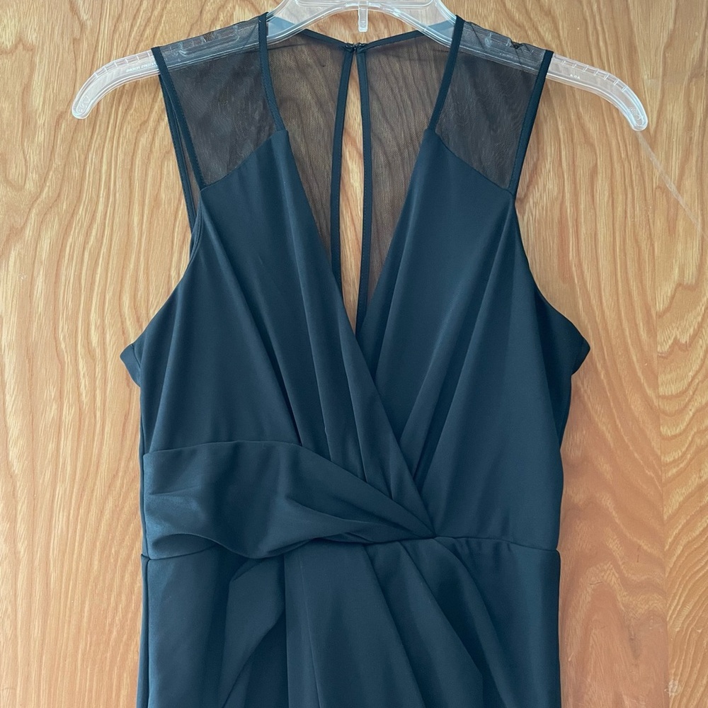 Parker Black evening gown, black sheath, mesh straps, front slit, size 2 - Picture 3 of 13